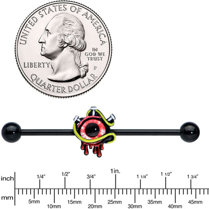14G Black Spiky Eyeball Halloween Industrial Barbell 38mm