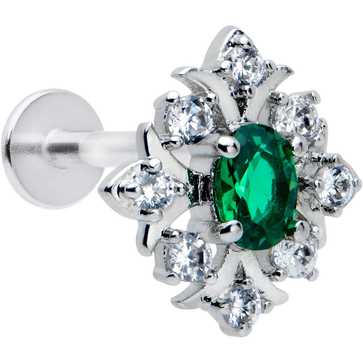 16G 5/16 Green Gem Ornate Art Deco Labret Monroe Tragus