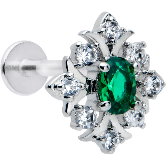 16G 5/16 Green Gem Ornate Art Deco Labret Monroe Tragus