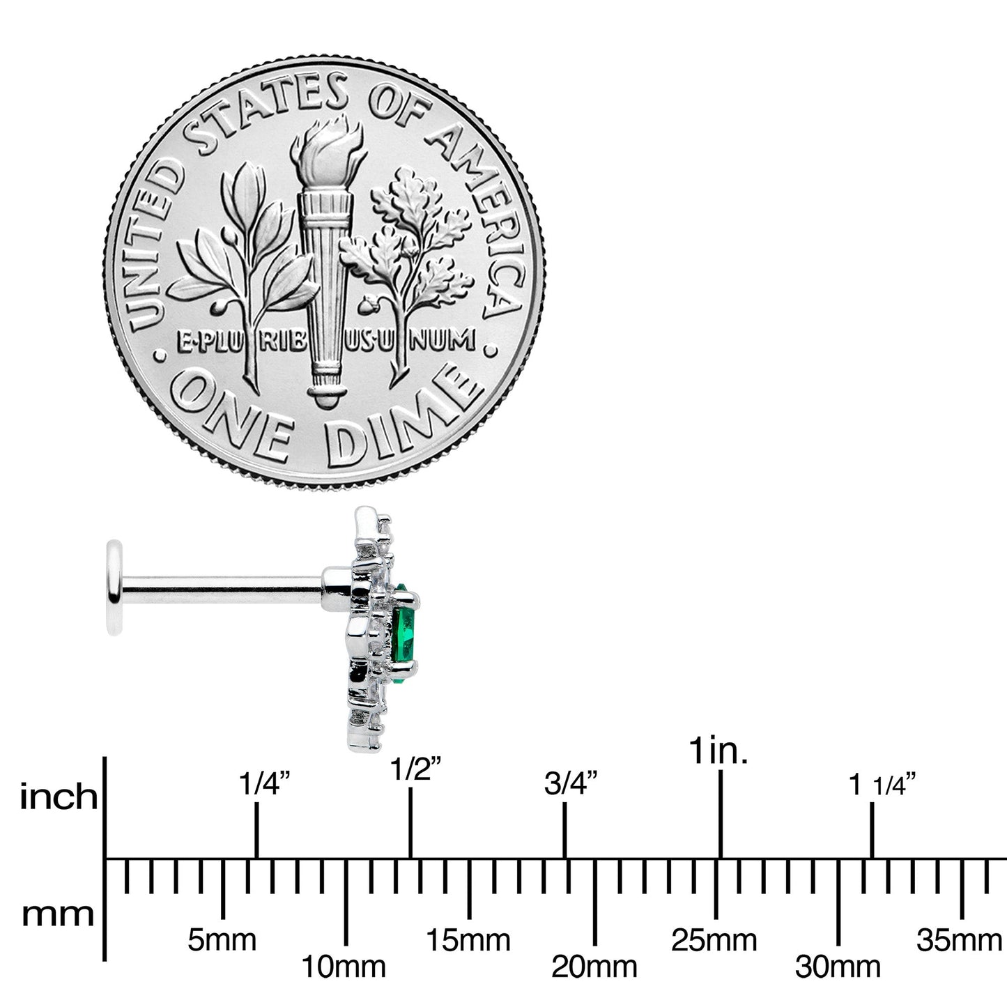 16G 5/16 Green Gem Ornate Art Deco Labret Monroe Tragus