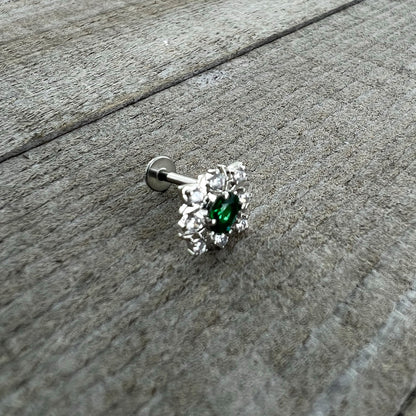 16G 5/16 Green Gem Ornate Art Deco Labret Monroe Tragus