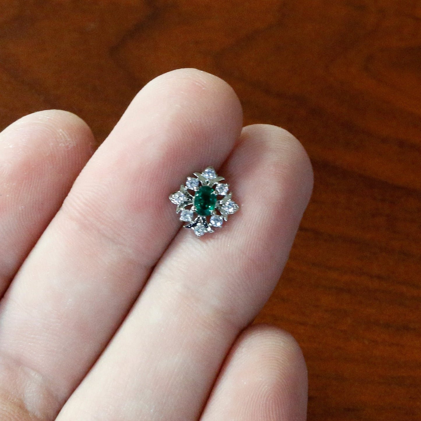 16G 5/16 Green Gem Ornate Art Deco Labret Monroe Tragus