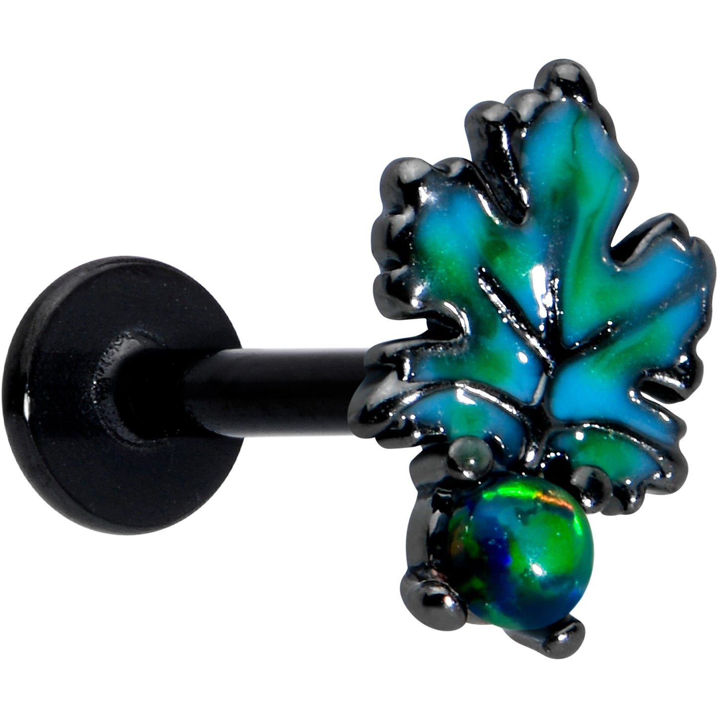 16G 5/16 Green Synthetic Opal Black Fall Leaf Labret Monroe Tragus