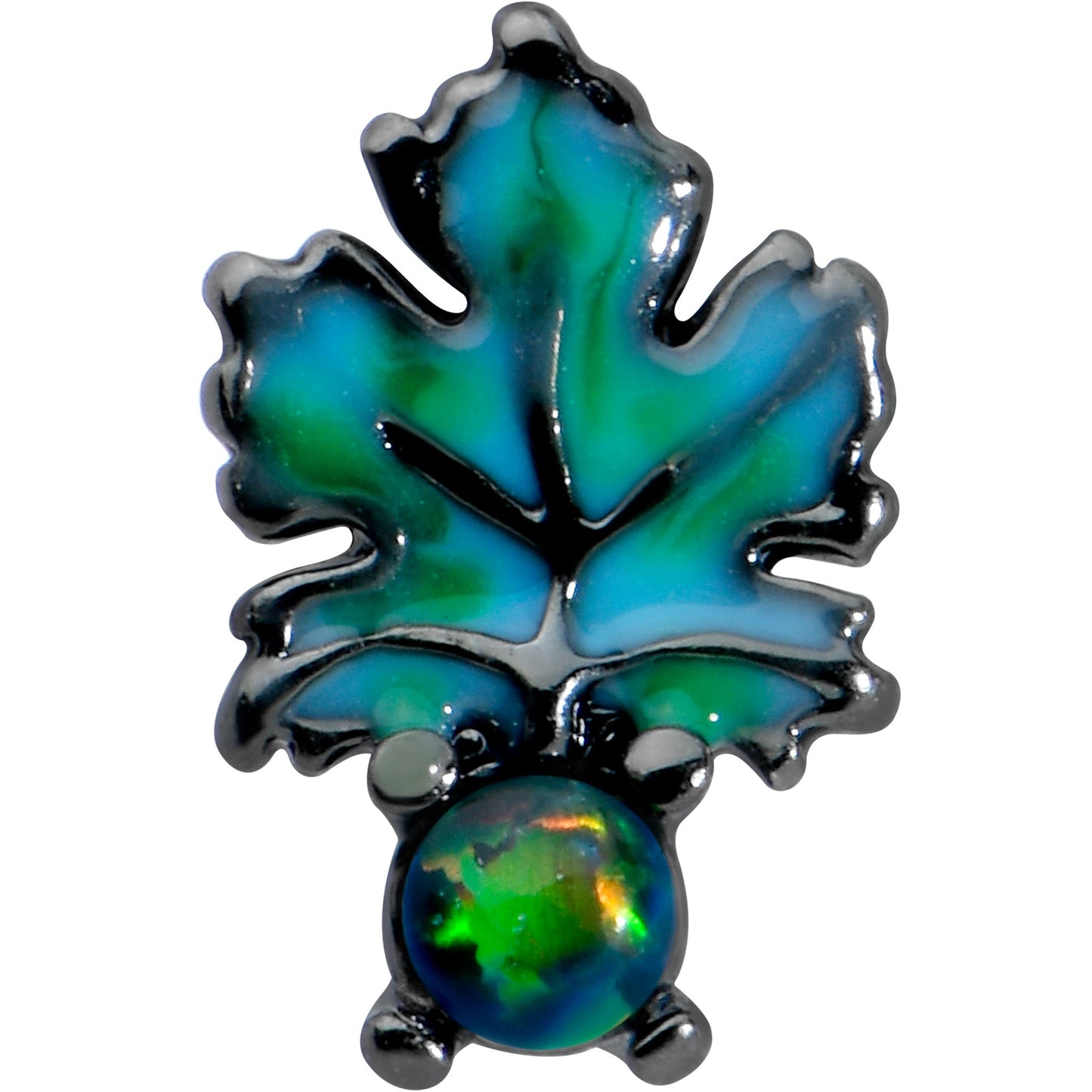 16G 5/16 Green Synthetic Opal Black Fall Leaf Labret Monroe Tragus