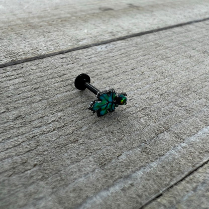 16G 5/16 Green Synthetic Opal Black Fall Leaf Labret Monroe Tragus