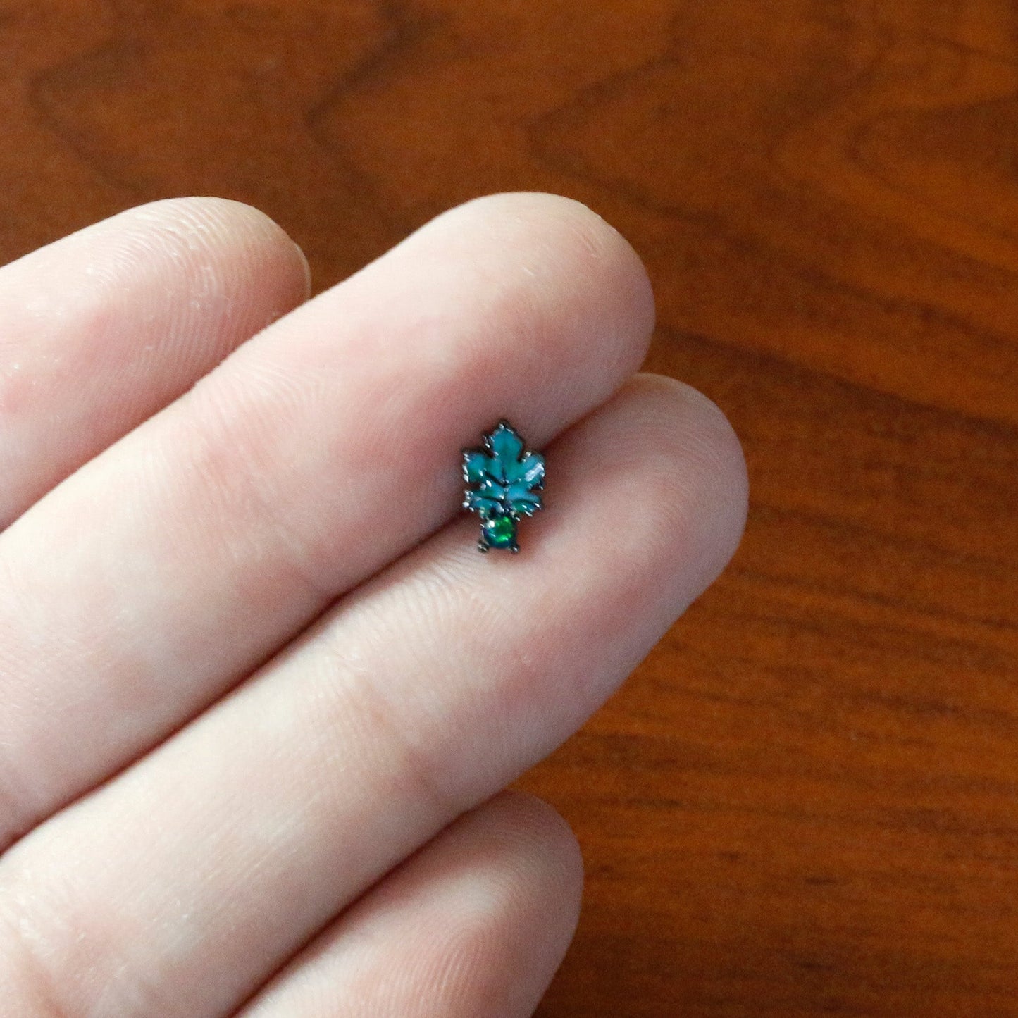 16G 5/16 Green Synthetic Opal Black Fall Leaf Labret Monroe Tragus