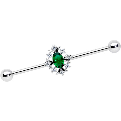 14G Clear Green Gem Ornate Art Deco Industrial Barbell 38mm