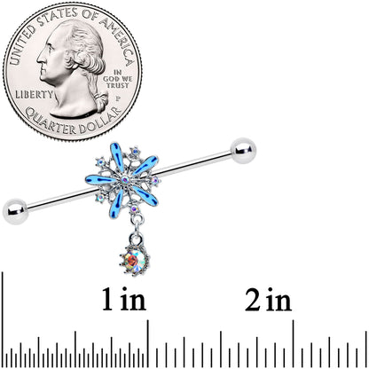 14G Aurora Gem Snowflake Blues Christmas Industrial Barbell 38mm