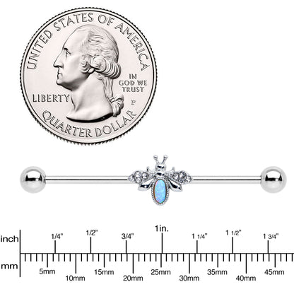 14G White Synthetic Opal Elegant Insect Industrial Barbell 38mm