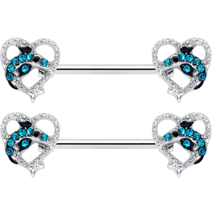 14G 9/16 Clear Blue Gem Dolphin Heart Barbell Nipple Ring Set