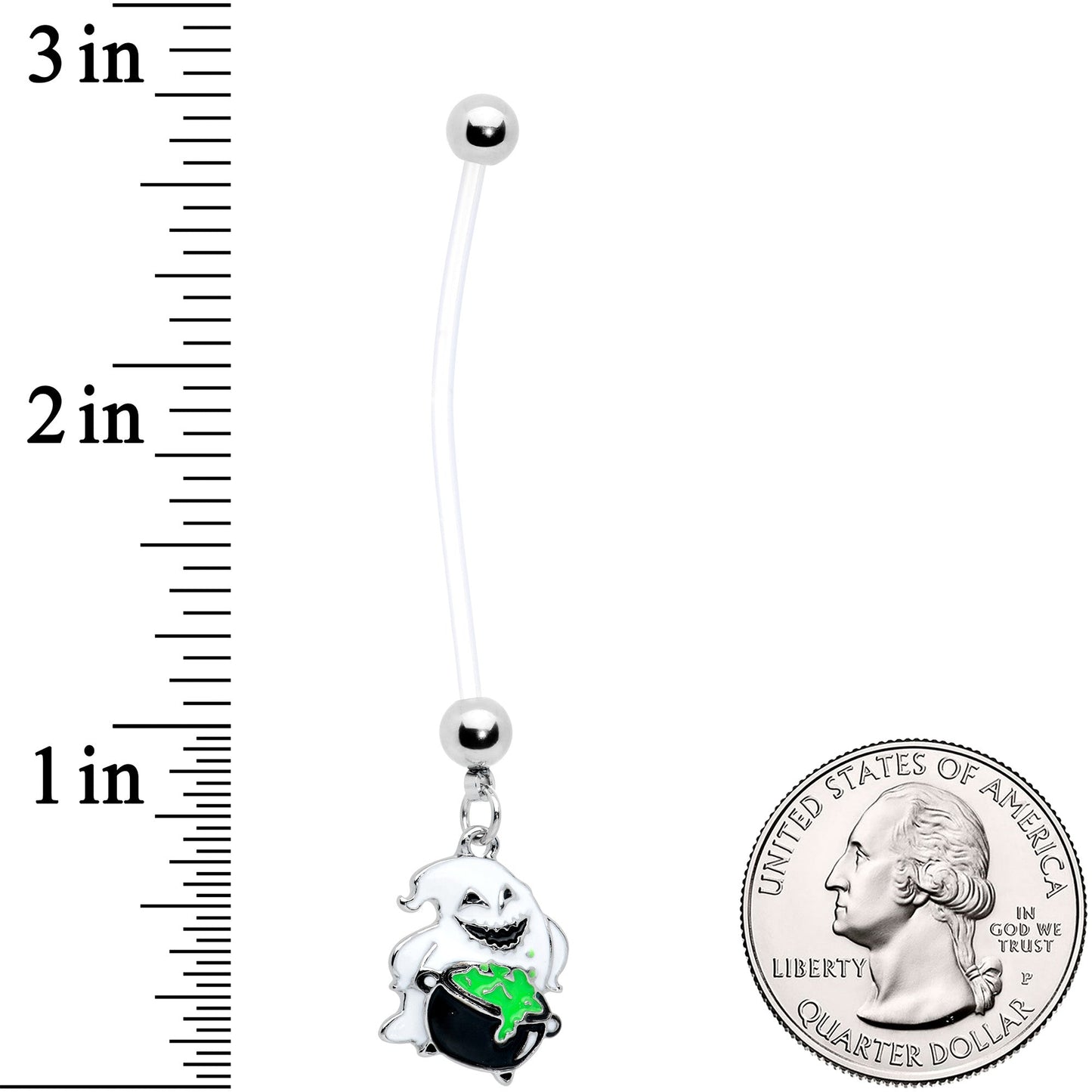 Clear Bioplast Green Goo Ghost Halloween Pregnancy Dangle Belly Ring