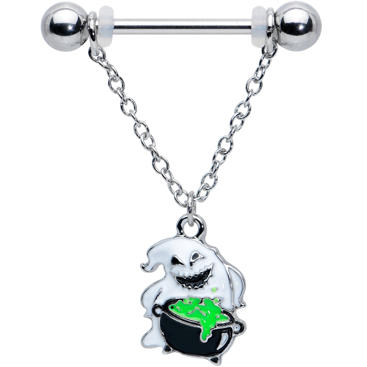 14G 5/8 Ghost Goo Cauldron Halloween Chain Dangle Nipple Ring Set