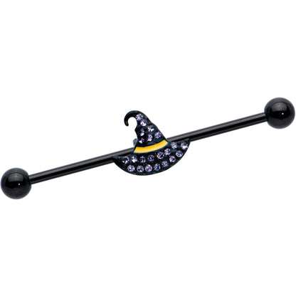 14G Clear Gem Black Witch Hat Halloween Industrial Barbell 38mm