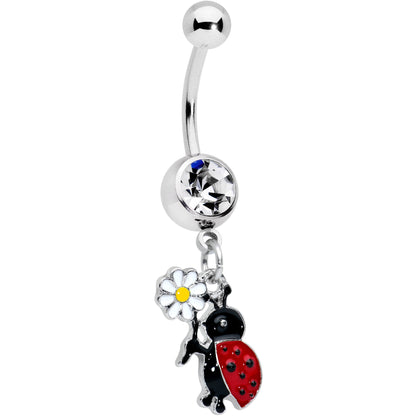 Clear Gem Ladybug Daisy Flower Dangle Belly Ring