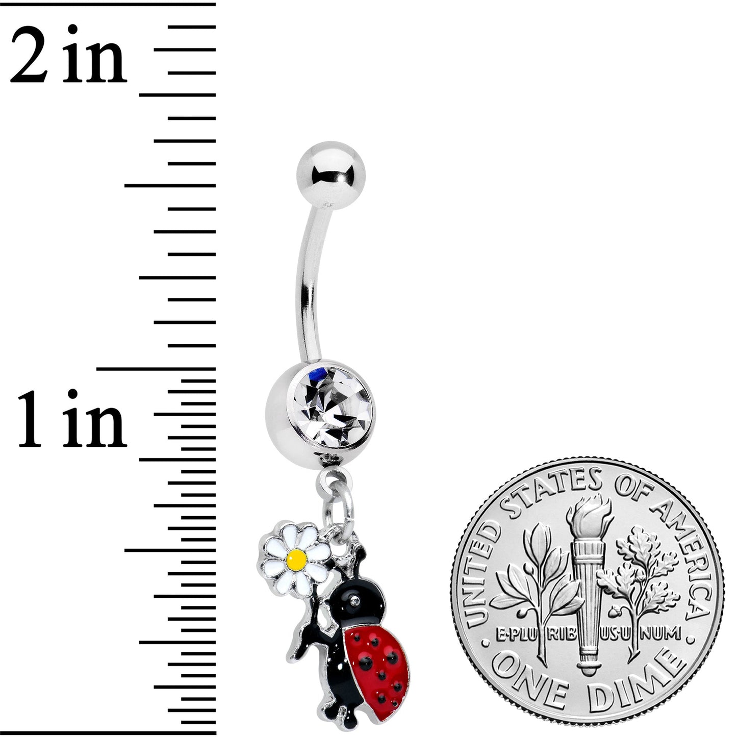 Clear Gem Ladybug Daisy Flower Dangle Belly Ring