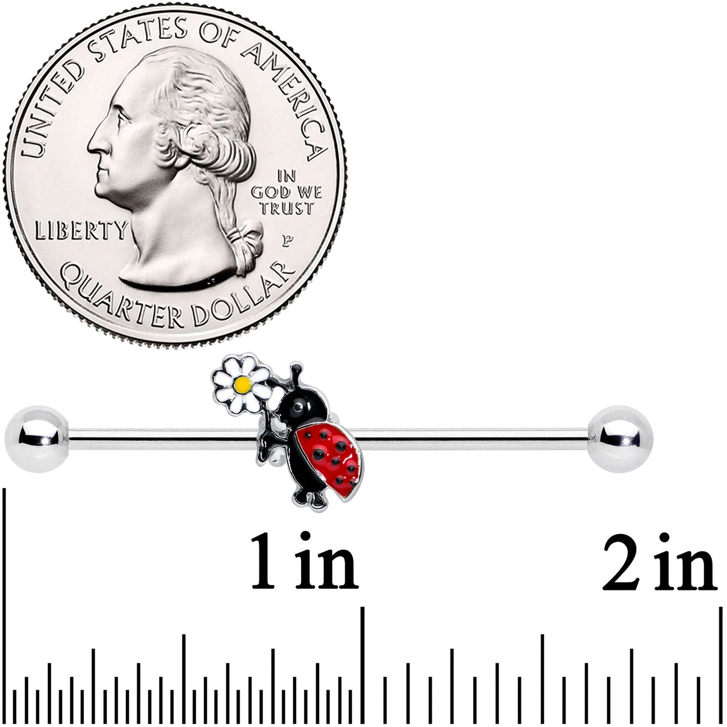 14G Gold Tone Spike UV Ladybug Industrial Barbell 38mm Set of 3