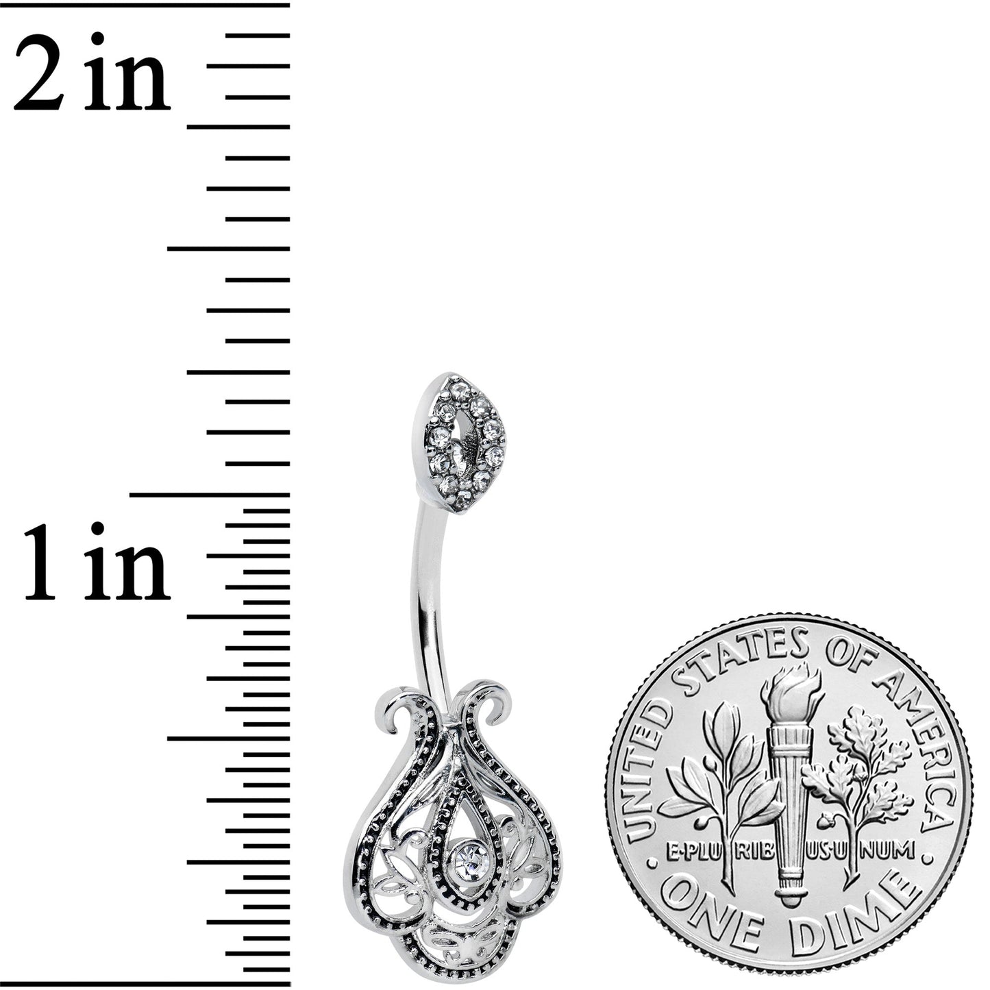 Clear Gem Art Deco Oval Scrollwork Double Mount Belly Ring