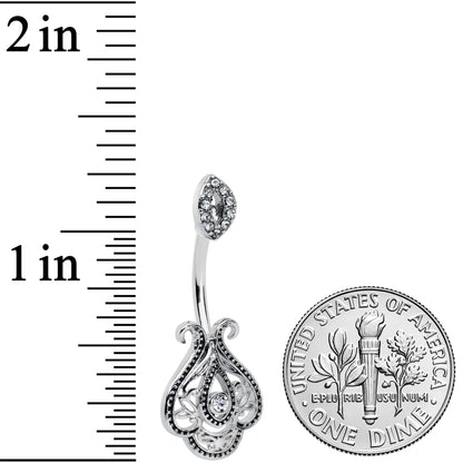 Clear Gem Art Deco Oval Scrollwork Double Mount Belly Ring