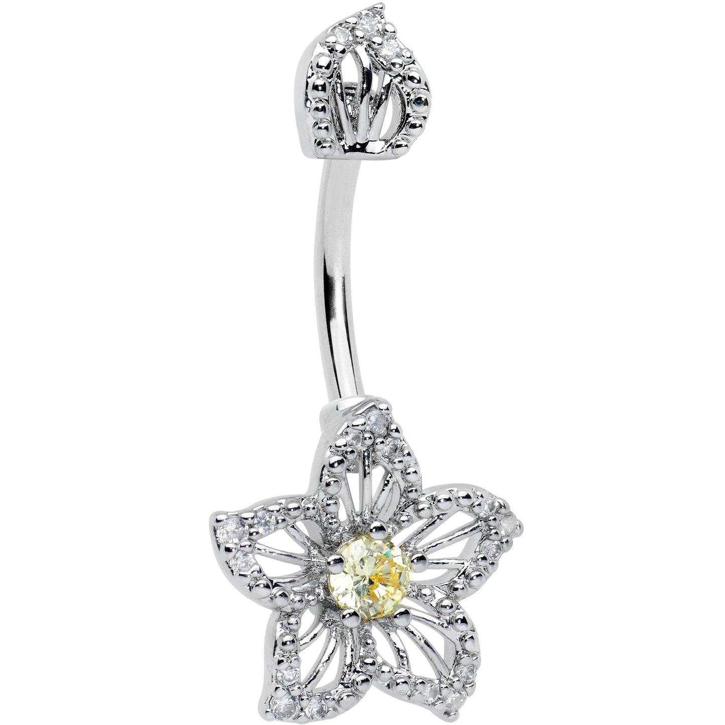 Clear Yellow Gem Fanciful Flower Double Mount Belly Ring