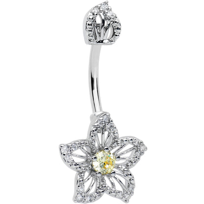 Clear Yellow Gem Fanciful Flower Double Mount Belly Ring