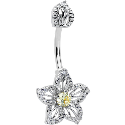Clear Yellow Gem Fanciful Flower Double Mount Belly Ring