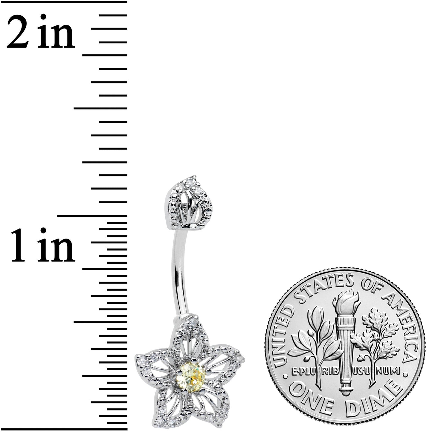 Clear Yellow Gem Fanciful Flower Double Mount Belly Ring