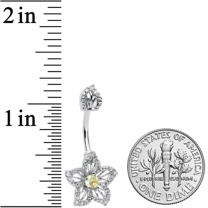 Clear Yellow Gem Fanciful Flower Double Mount Belly Ring