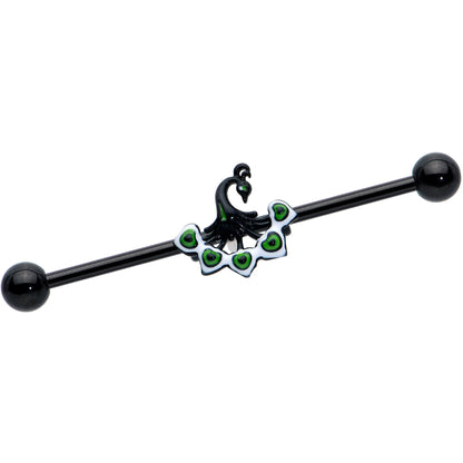 14G Black Green Pretty Peacock Industrial Barbell 38mm