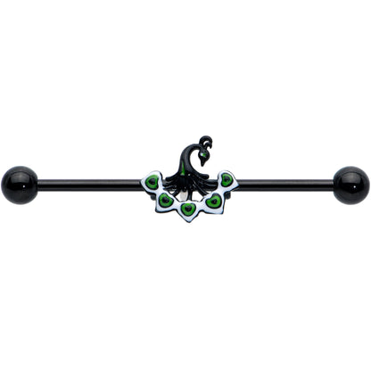 14G Black Green Pretty Peacock Industrial Barbell 38mm