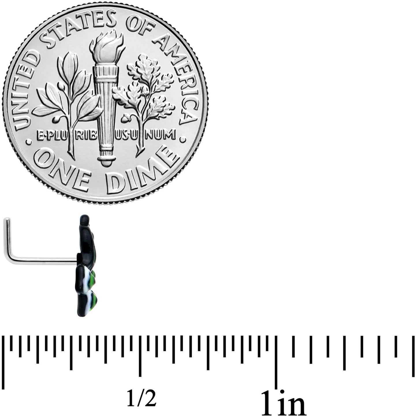 20G 1/4 Black Green Perfect Peacock L Shape Nose Ring