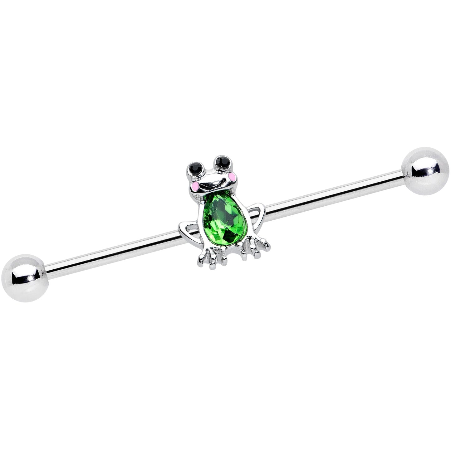 14G Light Green Gem Groovy Frog Industrial Barbell 38mm