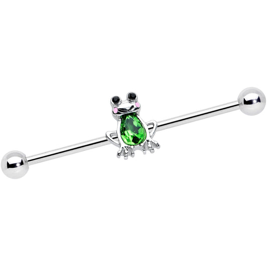 14G Light Green Gem Groovy Frog Industrial Barbell 38mm