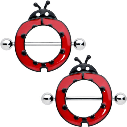 14G 11/16 Happy Red Ladybug Nipple Shield Set