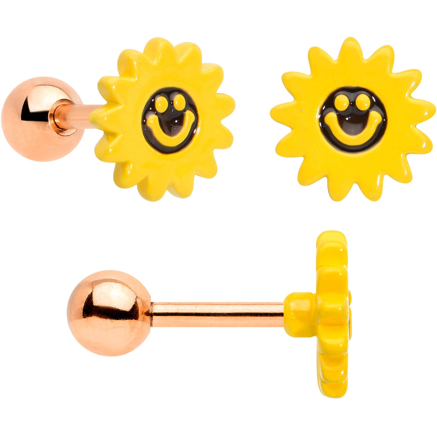 16G 1/4 Rose Gold Tone Bee Smile Flower Cartilage Tragus Set of 3