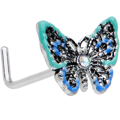 20G 7mm Aurora Gem Colorful Glam Butterfly L Shape Nose Ring
