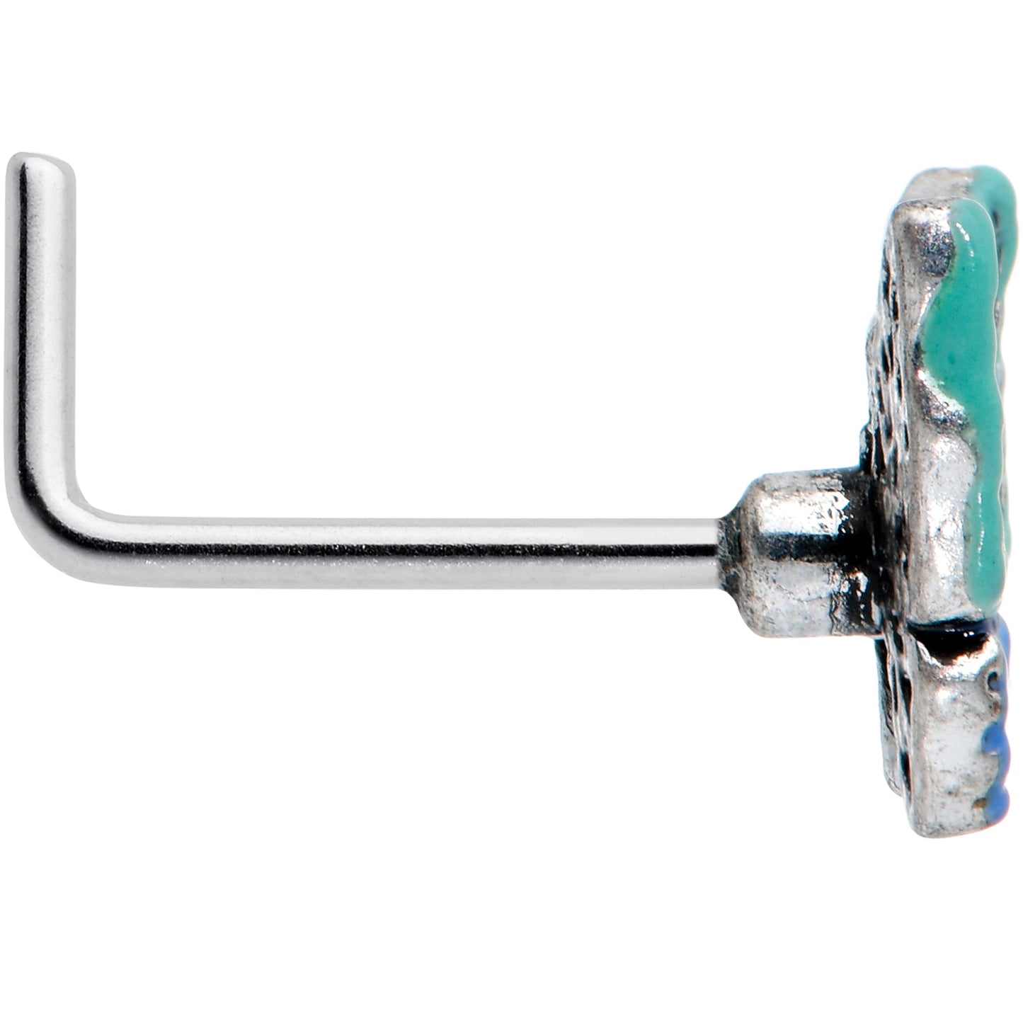 20G 7mm Aurora Gem Colorful Glam Butterfly L Shape Nose Ring