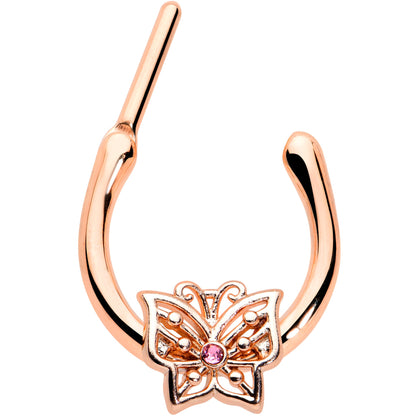 16G 5/16 Pink CZ Gem Rose Gold Tone Butterfly Cartilage Clicker
