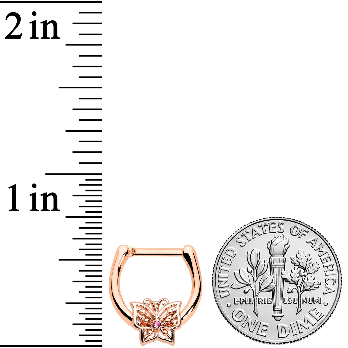 16G 5/16 Pink CZ Gem Rose Gold Tone Butterfly Cartilage Clicker