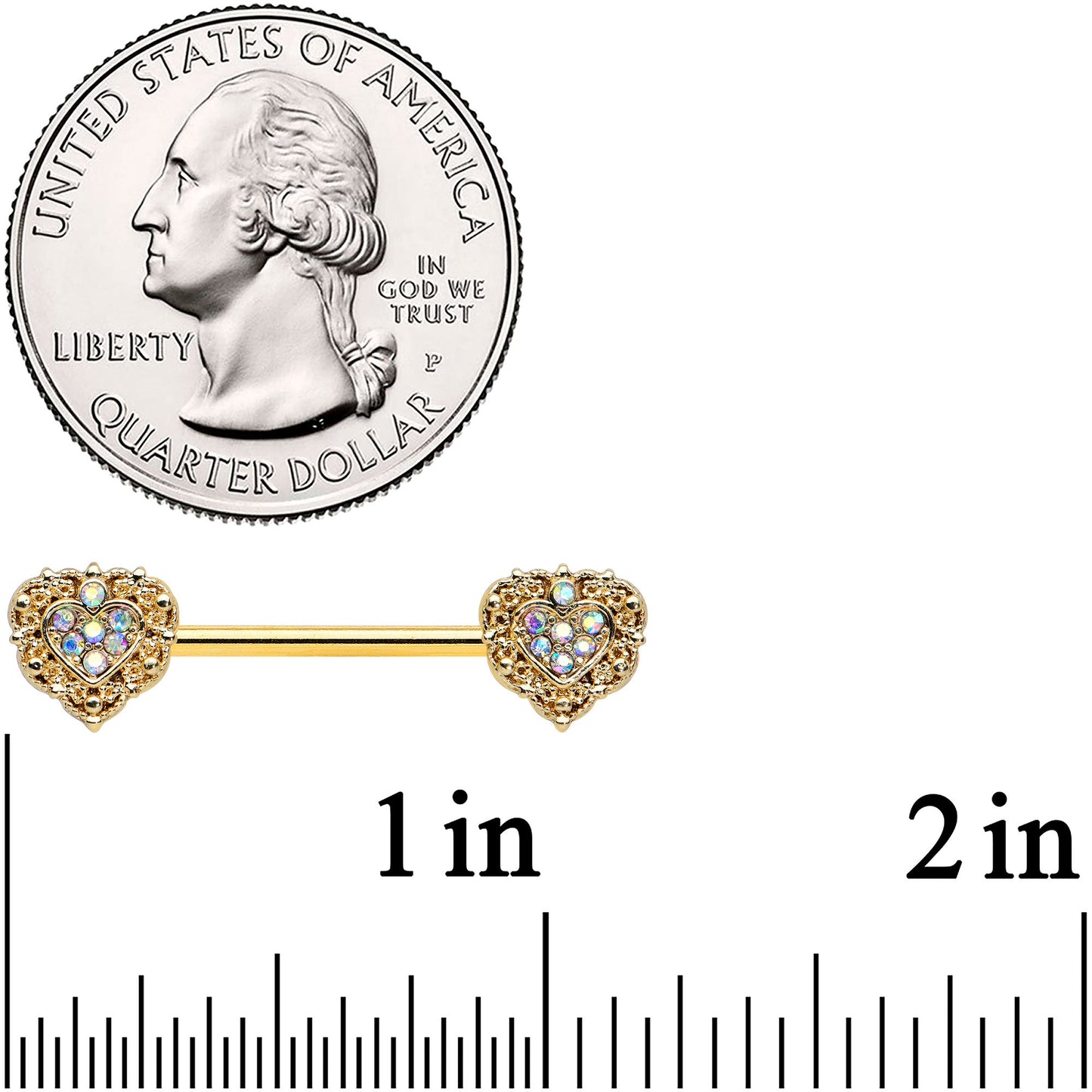 14G 9/16 Aurora Gem Gold Tone Baroque Heart Nipple Ring Set