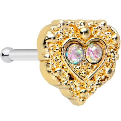 20G 1/4 Aurora Gem Baroque Golden Heart Nose Bone