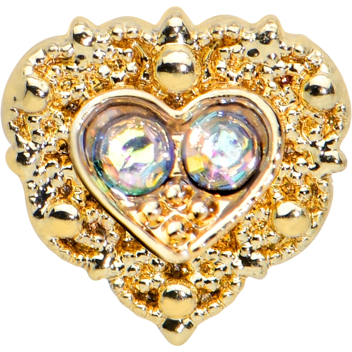 20G 1/4 Aurora Gem Baroque Golden Heart Nose Bone