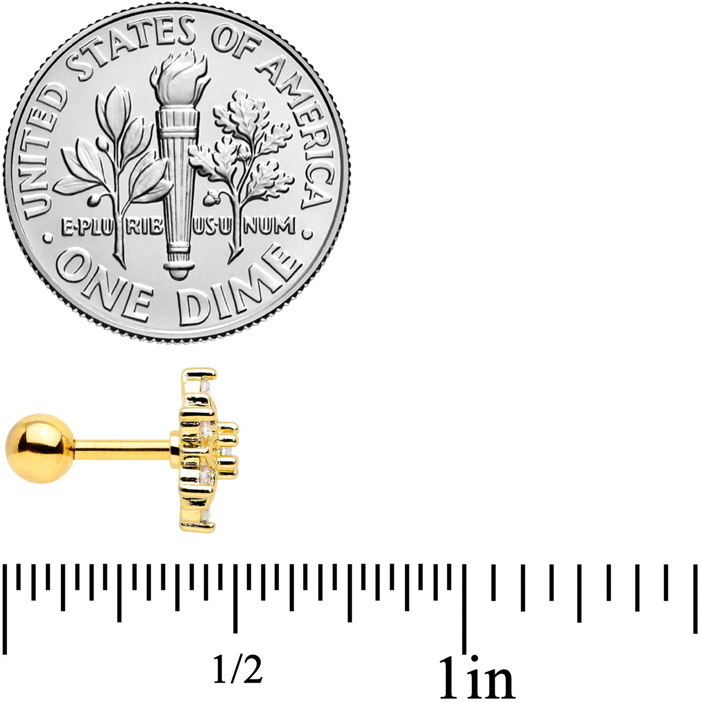 16G 1/4 Clear Gem Gold Tone Flower Snowflake Christmas Cartilage Tragus