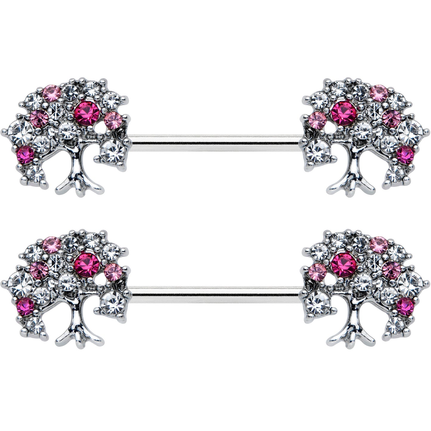 14G 9/16 Clear Pink Gem Luscious Fruit Tree Nipple Ring Set