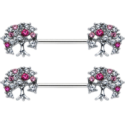 14G 9/16 Clear Pink Gem Luscious Fruit Tree Nipple Ring Set