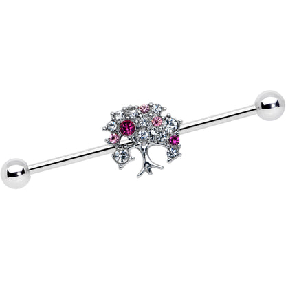 14G Clear Pink Gem Luscious Fruit Tree Industrial Barbell 38mm