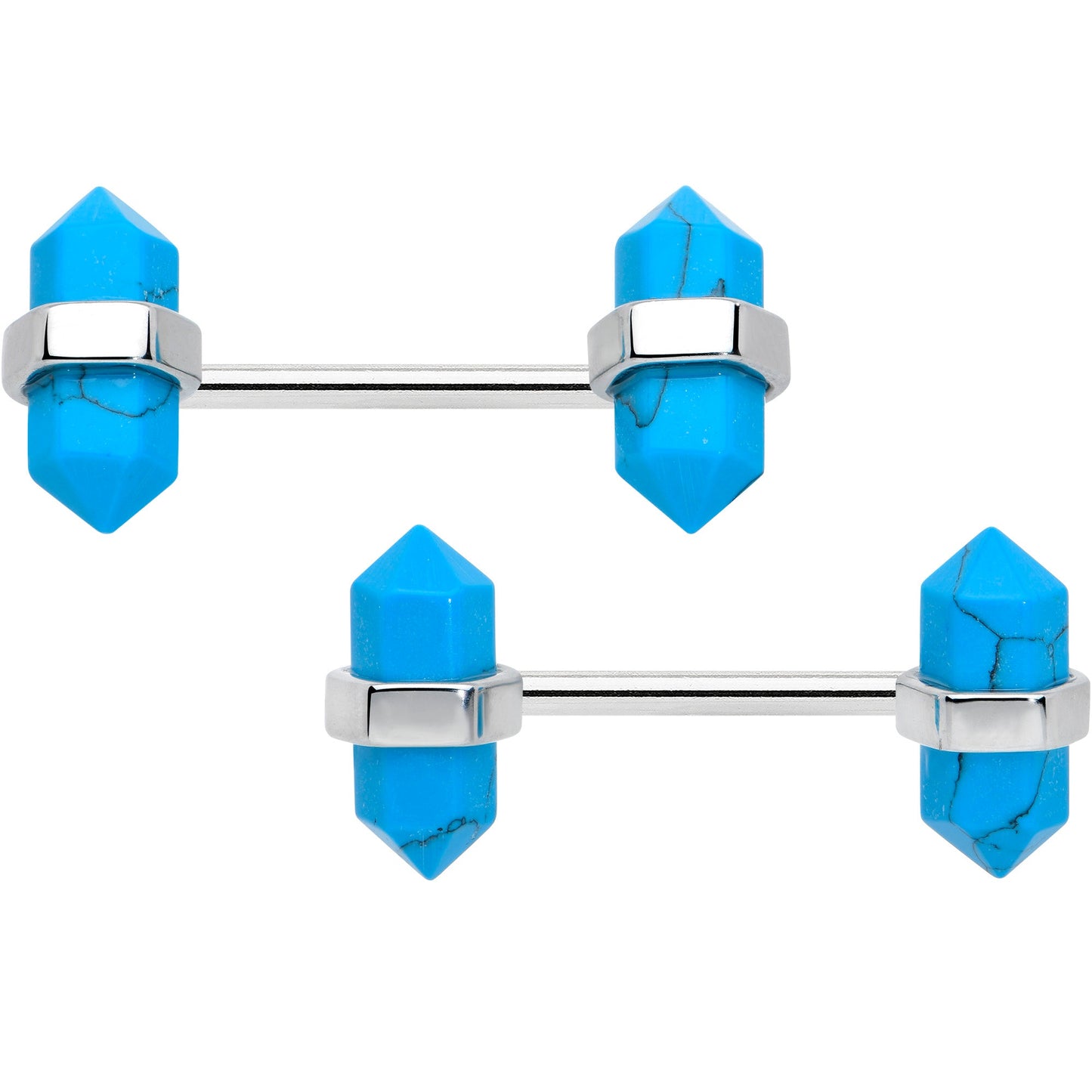14G 5/8 Blue Turquoise Stone Hippie Barbell Nipple Ring Set