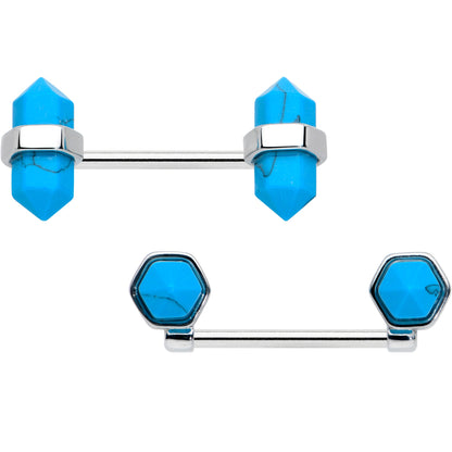 14G 5/8 Blue Turquoise Stone Hippie Barbell Nipple Ring Set