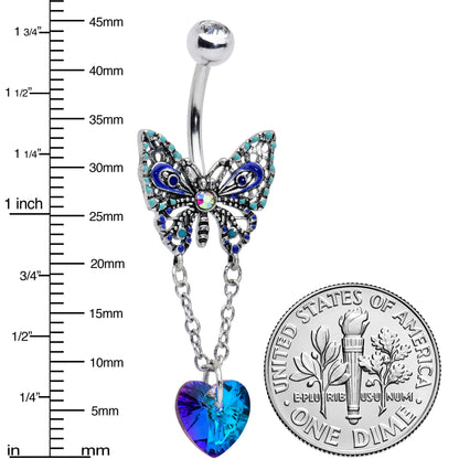 Blue Gem Heart Colorful Butterfly Chain Dangle Belly Ring