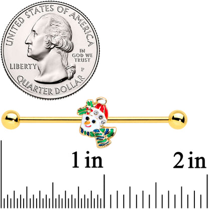 14G Clear Gem Gold Tone Snowman Christmas Industrial Barbell 38mm