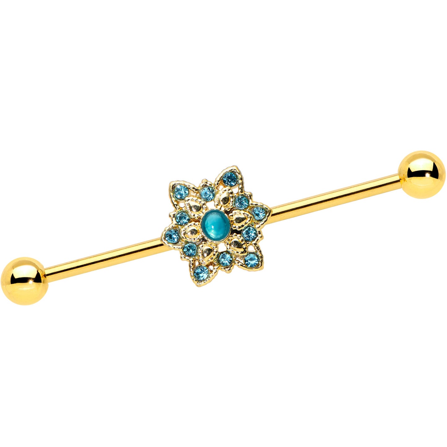 14G Blue Gem Gold Hue Snowflake Christmas Industrial Barbell 38mm